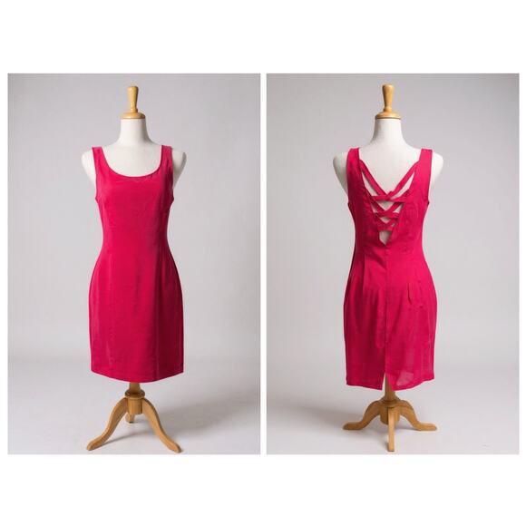 Maggie London Dresses & Skirts - VTG Y2K Maggie London Silk Mini Dress S 8 Hot Pink Strappy Sheath Party Cocktail